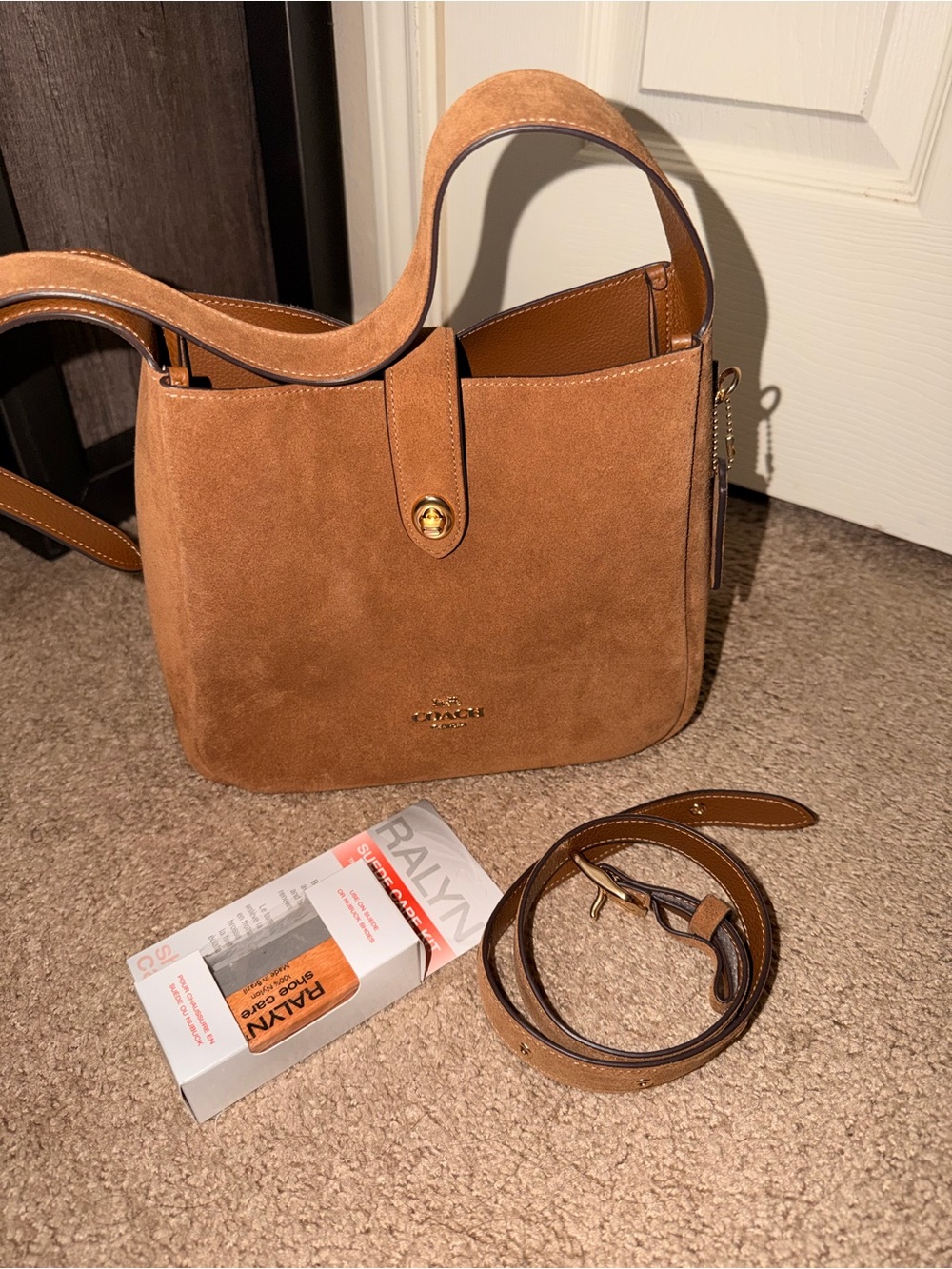 Coach Suede Hadley Convertible Shoulder Bag in Chestnut/Tan with Gold Hardware